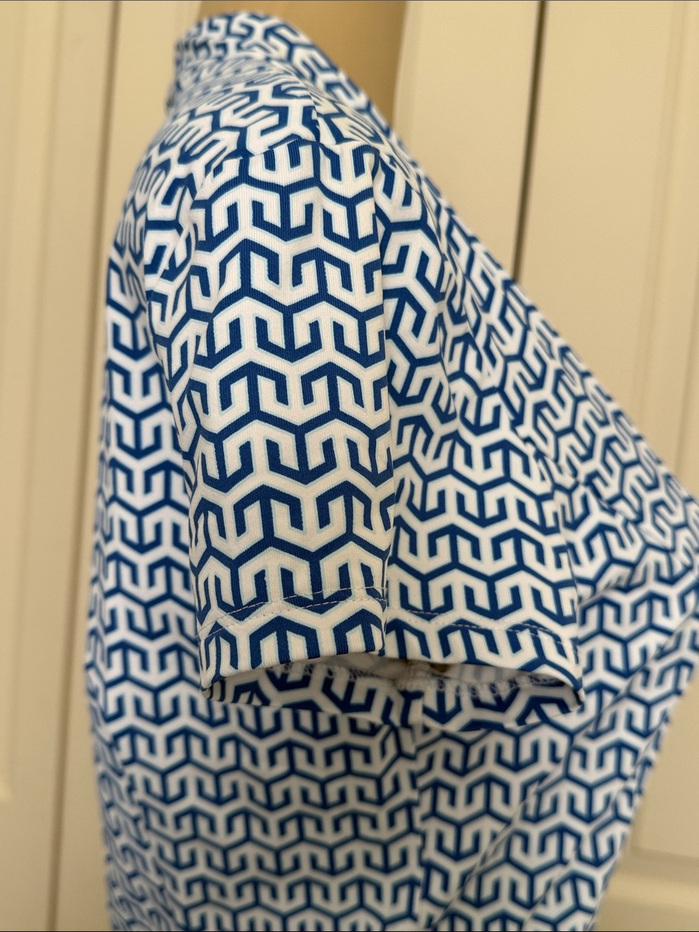 J. McLaughlin Blue & White Geometric V-Neck Dress worn once for trying - Picture 5 of 9